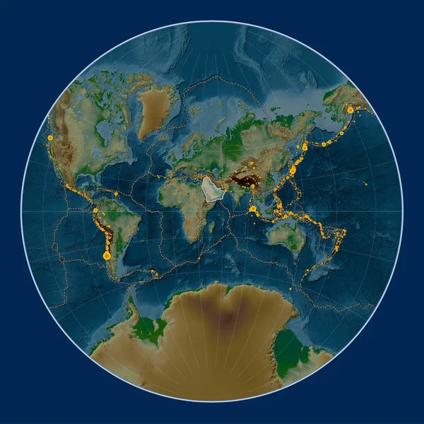 Arabisk Tektonisk Platta Den Fysiska Höjdkartan Lagrange Projektionen Centrerad Meridioniskt — Stockfoto