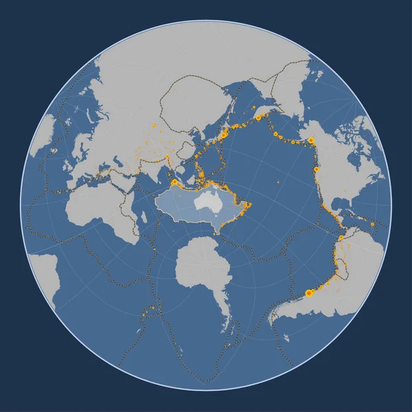 Australian Tectonic Plate Solid Contour Map Lagrange Oblique Projection Centered — Stock Photo, Image