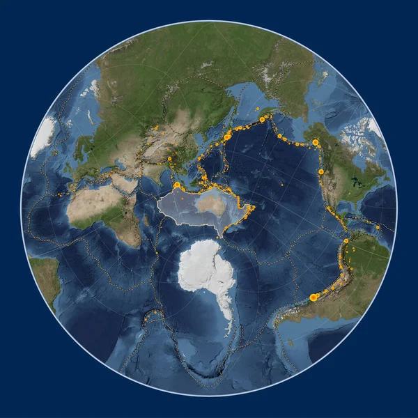 Australisk Tektonisk Platta Blue Marble Satellitkarta Lagrange Sneda Projektionen Centrerad — Stockfoto