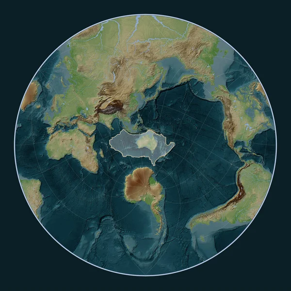 Australian Tectonic Plate Wiki Style Elevation Map Lagrange Oblique Projection — Stock Photo, Image