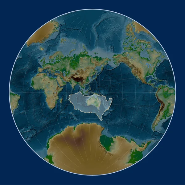 Placa Tectónica Australiana Mapa Elevación Física Proyección Lagrange Centrada Meridionalmente — Foto de Stock