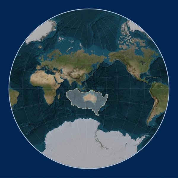 Австралійська Тектонічна Плита Супутниковій Карті Блакитного Мармуру Проекції Лагранжа Центром — стокове фото