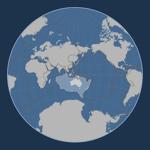 Australian Tectonic Plate Solid Contour Map Lagrange Projection Centered Meridionally — Stock Photo, Image