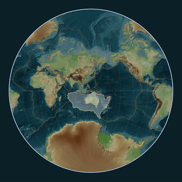 Australische Tektonische Plaat Wiki Stijl Hoogte Kaart Lagrange Projectie Meridionaal — Stockfoto
