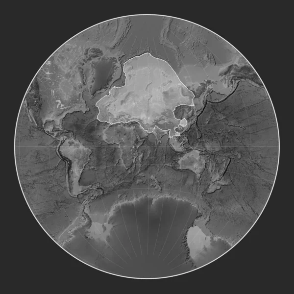 グレースケールの標高マップ上のユーラシアのテクトニックプレート ラグランジュ投影を中心とした — ストック写真