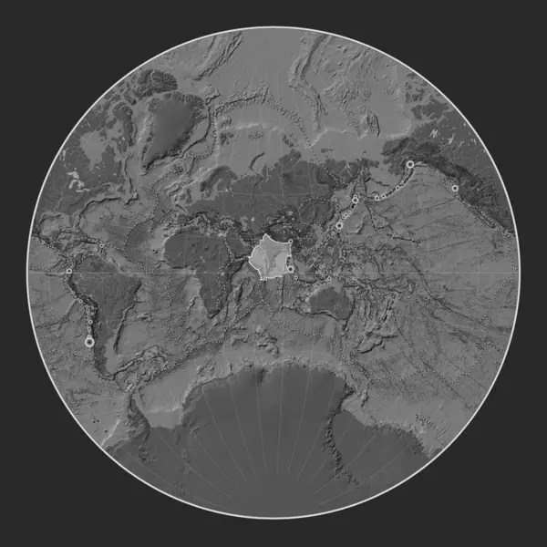 Indická Tektonická Deska Mapě Nadmořské Výšky Lagrangeově Projekci Středem Poledníku — Stock fotografie