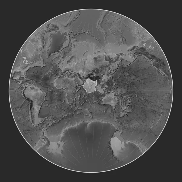 Indische Tektonische Plaat Grayscale Hoogte Kaart Lagrange Projectie Gecentreerd Meridionaal — Stockfoto