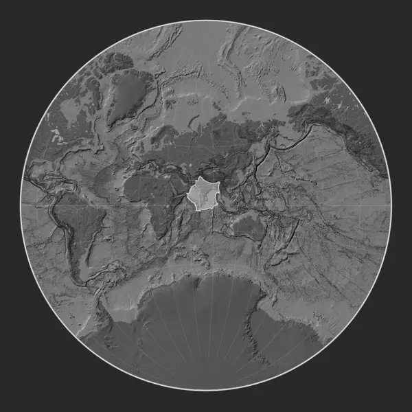 Indická Tektonická Deska Mapě Nadmořské Výšky Projekci Lagrange Poledníku — Stock fotografie