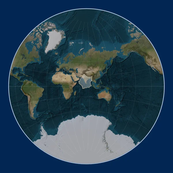 Індійська Тектонічна Плита Супутниковій Карті Блакитного Мармуру Проекції Лагранжа Центром — стокове фото
