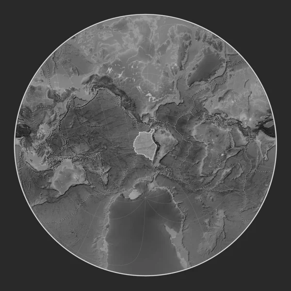 Nazca Tectonic Plate Grayscale Elevation Map Lagrange Oblique Projection Centered — Stock Photo, Image
