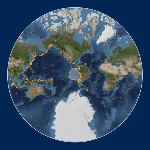 Nazca Tectonic Plate Blue Marble Satellite Map Lagrange Oblique Projection — Stock Photo, Image