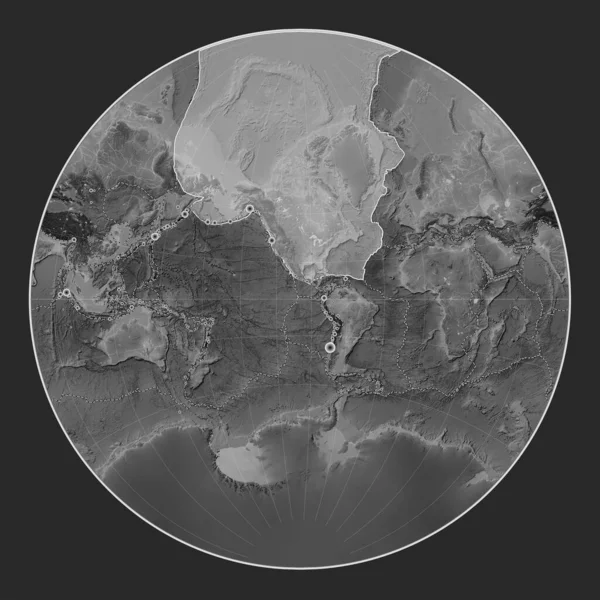 Severoamerická Tektonická Deska Výškové Mapě Stupních Šedi Lagrangeově Projekci Meridálně — Stock fotografie