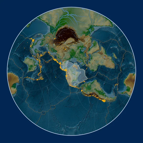 Placa Tectónica Norteamericana Mapa Elevación Física Proyección Lagrange Oblique Centrada — Foto de Stock