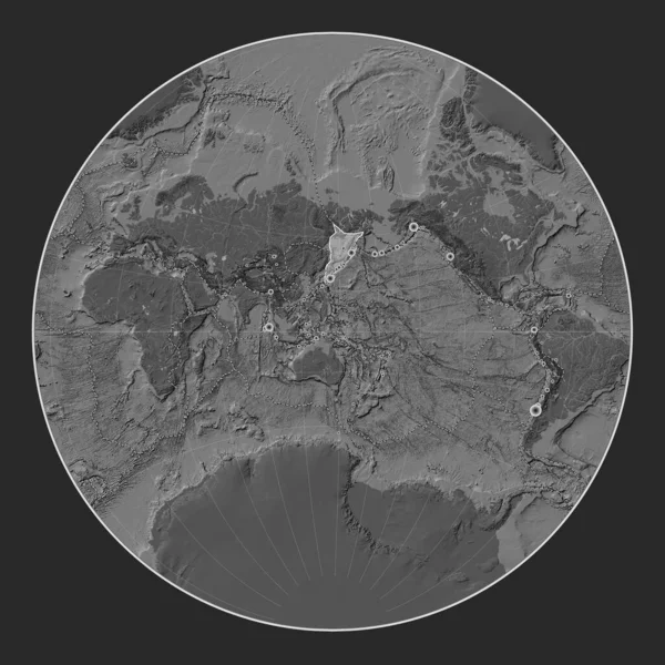 Okhotsk Tektonische Plaat Bilevel Hoogte Kaart Lagrange Projectie Gecentreerd Meridionaal — Stockfoto