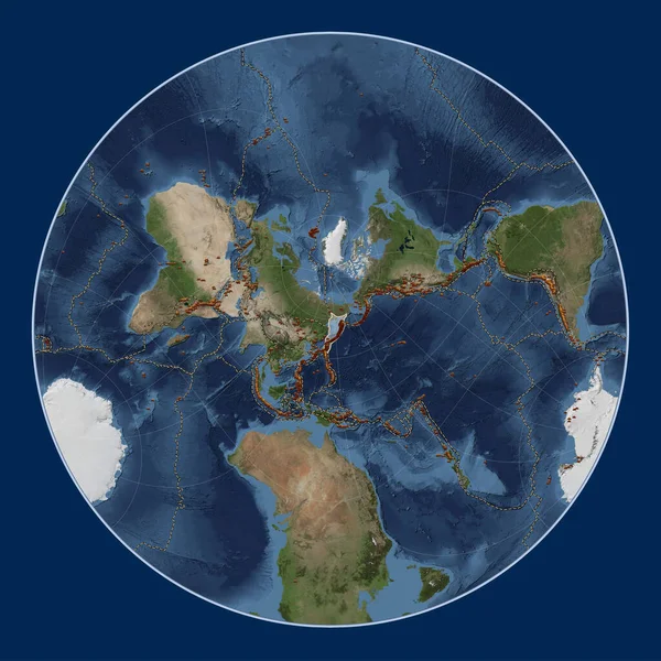 Plaque Tectonique Okhotsk Sur Carte Satellite Blue Marble Dans Projection — Photo