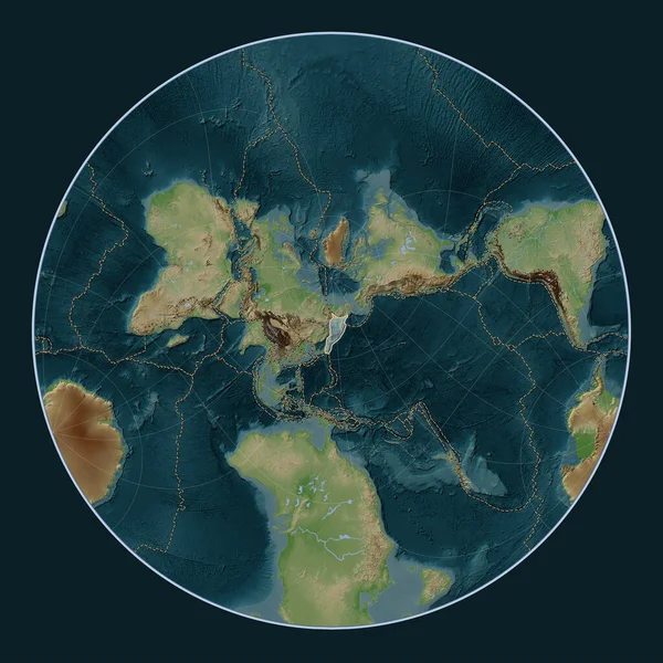 Okhotsk Tectonic Plate Wiki Style Elevation Map Lagrange Oblique Projection — Stock Photo, Image