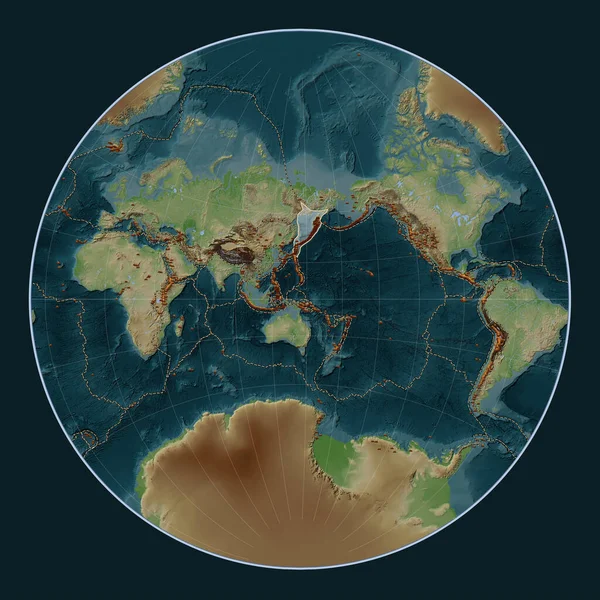 Tablica Tektoniczna Okhotsk Mapie Elewacji Stylu Wiki Projekcji Lagrange Wyśrodkowana — Zdjęcie stockowe