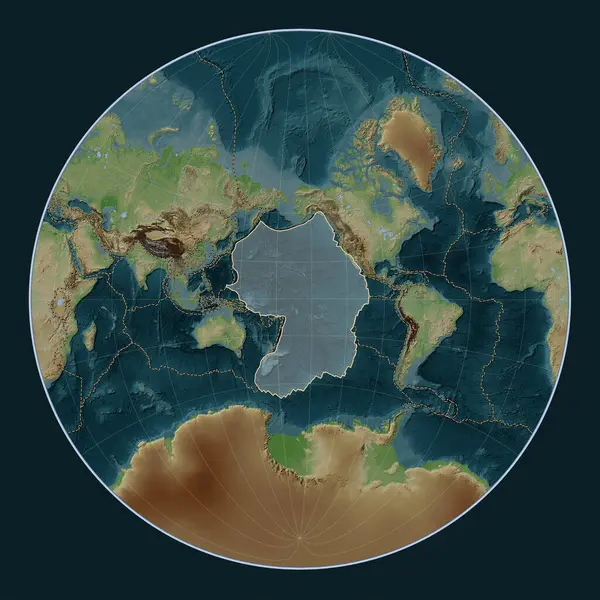 Pacific Tektonische Plaat Wiki Stijl Hoogtekaart Lagrange Oblique Projectie Gecentreerd — Stockfoto