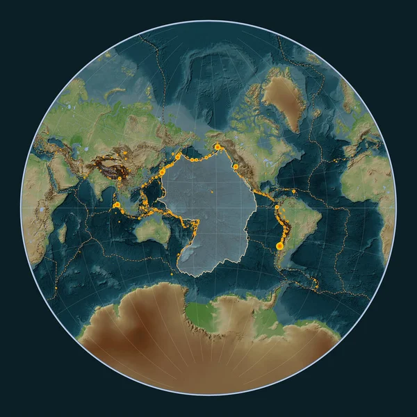 Pacific Tektonische Plaat Wiki Stijl Hoogte Kaart Lagrange Projectie Gecentreerd — Stockfoto