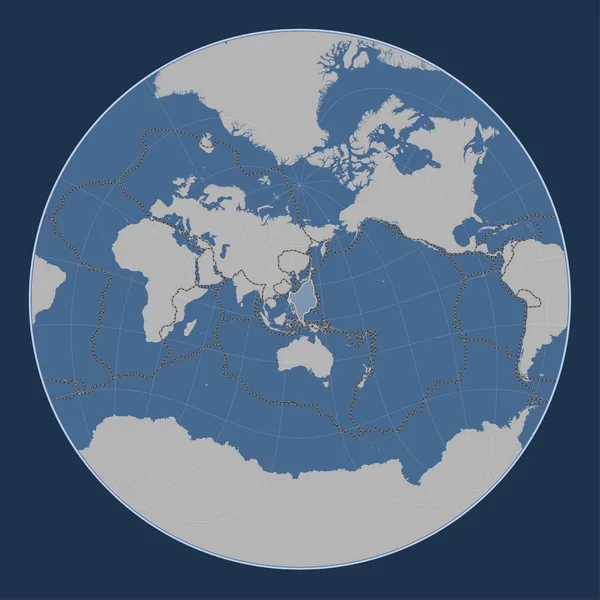 ラグランジュ オブリク投影図の固体輪郭図上のフィリピン海のテクトニックプレートは 円形と縦方向を中心とした その他のプレートの境界線 — ストック写真