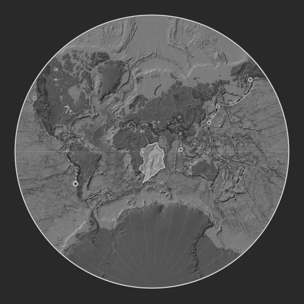 Placca Tettonica Somala Sulla Mappa Elevazione Bilivello Nella Proiezione Lagrange — Foto Stock