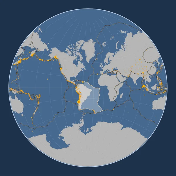 Lagrange Projeksiyonunun Merkezindeki Katı Hat Haritasındaki Güney Amerika Tektonik Plakası — Stok fotoğraf