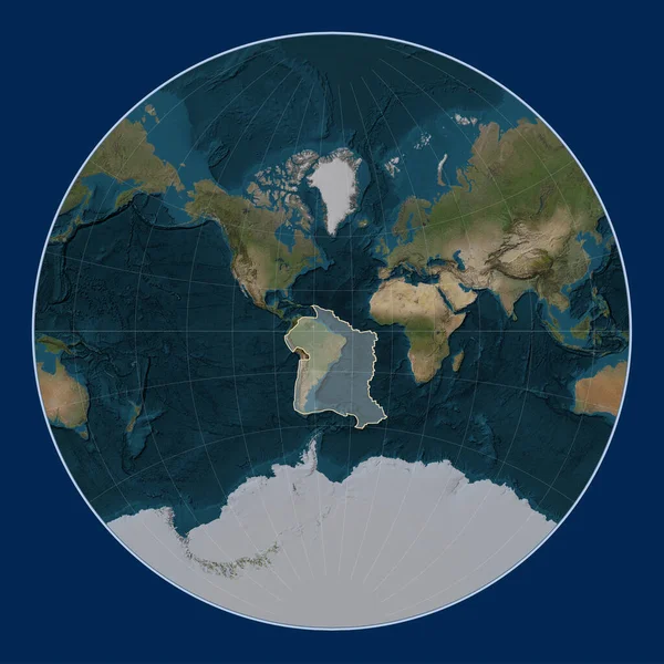 Placa Tectônica Sul Americana Mapa Satélite Blue Marble Projeção Lagrange — Fotografia de Stock