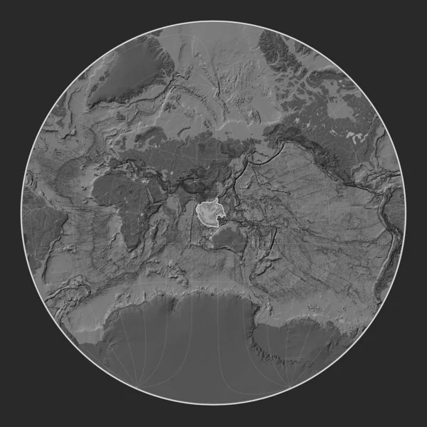 Sunda Tectonic Plate Bilevel Elevation Map Lagrange Oblique Projection Centered — Stock Photo, Image