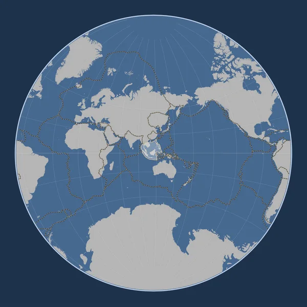 Placă Tectonică Harta Conturului Solid Din Lagrange Centrată Meridional Limitele — Fotografie, imagine de stoc