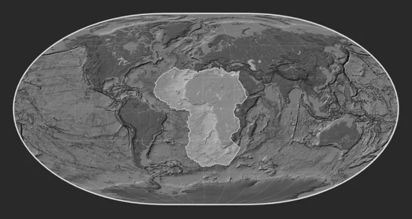 Loximuthal投影を中心とした胆汁高層地図上のアフリカのテクトニックプレート — ストック写真