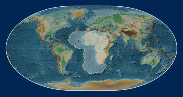 Afrikansk Tektonisk Platta Den Fysiska Höjdkartan Loximuthalprojektionen Centrerad Meridionalt Distribution — Stockfoto