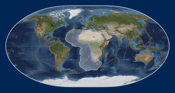 Африканська Тектонічна Плита Супутниковій Карті Блакитного Мармуру Проекції Loximuthal Зосереджена — стокове фото