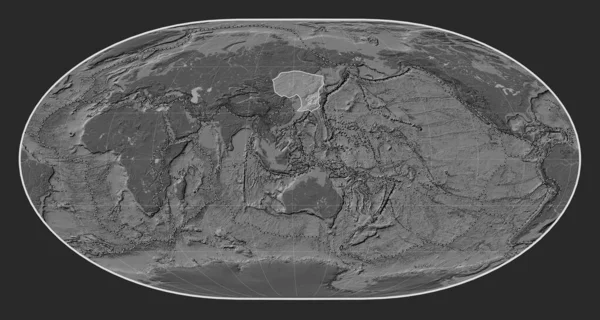 Płytka Tektoniczna Amura Dwupoziomowej Mapie Elewacji Projekcji Loximuthal Wyśrodkowana Południkowo — Zdjęcie stockowe