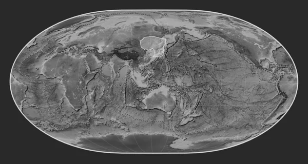 Amur Tektonisk Platta Gråskala Höjd Karta Loximuthal Projektion Centrerad Meridionalt — Stockfoto