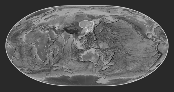 Amur Tektonická Deska Výškové Mapě Stupních Šedi Loximální Projekci Uprostřed — Stock fotografie