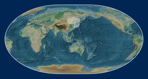 Amur Tektonische Platte Auf Der Physikalischen Höhenkarte Der Loximuthal Projektion — Stockfoto