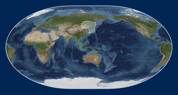Amur Tectonic Plate Blue Marble Satellite Map Loximuthal Projection Centered — Stock Photo, Image