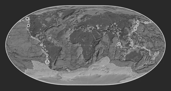 Loximuthal Projeksiyon Merkezli Bilek Yükseltme Haritasında Antarktika Tektonik Plakası Yüzyılın — Stok fotoğraf