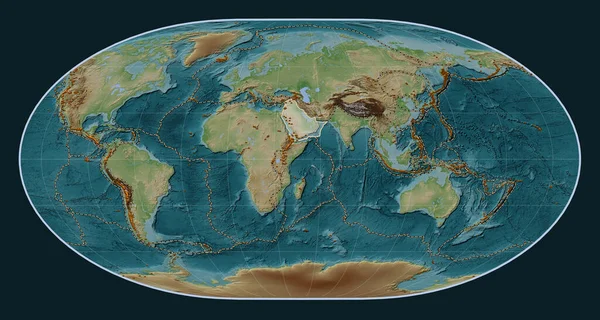 Arabska Płyta Tektoniczna Mapie Elewacji Stylu Wiki Projekcji Loximuthal Wyśrodkowana — Zdjęcie stockowe