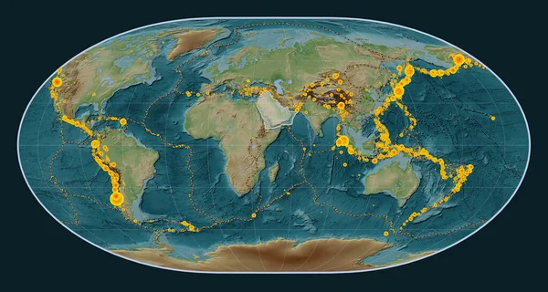 Arabische Tektonische Plaat Wiki Hoogtekaart Loximuthal Projectie Gecentreerd Meridionaal Aardbevingen — Stockfoto