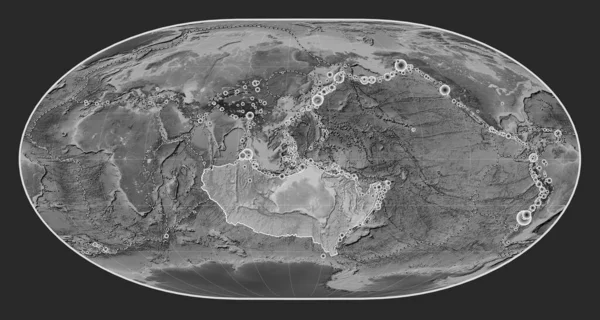Australiska Tektoniska Plattan Gråskala Höjd Karta Loximuthal Projektion Centrerad Meridionalt — Stockfoto