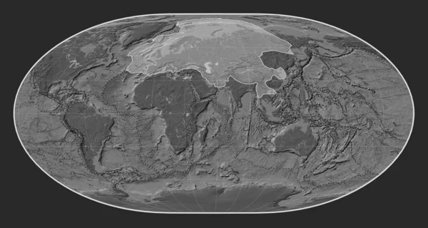 Loximuthalプロジェクションの胆汁標高地図上のユーラシアのテクトニックプレートは 単独で中心を置いています その他のプレートの境界線 — ストック写真