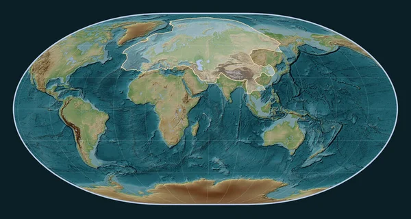 Евразийская Тектоническая Плита Карте Высот Стиле Wiki Проекции Локсимуталя Меридиональным — стоковое фото