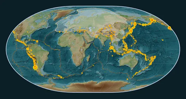 Eurasische Tektonische Platte Auf Der Höhenkarte Wiki Stil Der Loximutalprojektion — Stockfoto