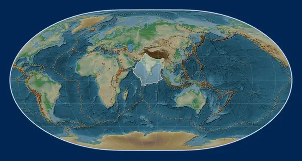 Placa Tectónica India Mapa Elevación Física Proyección Loximutal Centrada Meridionalmente — Foto de Stock