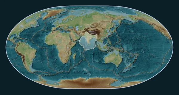 Indiska Tektoniska Platta Wiki Stil Höjd Karta Loximuthal Projektion Centrerad — Stockfoto