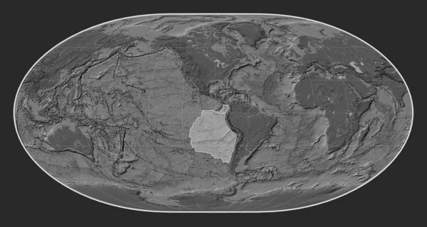 ローマスカル投影の胆汁高層地図上のナスカのテクトニックプレートは 単独で中心にしました その他のプレートの境界線 — ストック写真