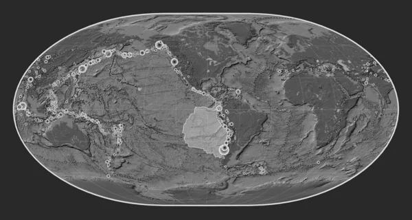 Płyta Tektoniczna Nazca Dwupoziomowej Mapie Wzniesień Projekcji Loximuthal Wyśrodkowana Południkowo — Zdjęcie stockowe