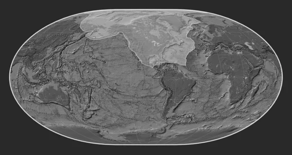 Nordamerikansk Tektonisk Platta Bilens Höjdkarta Loximuthalprojektionen Centrerad Meridionalt Gränser För — Stockfoto
