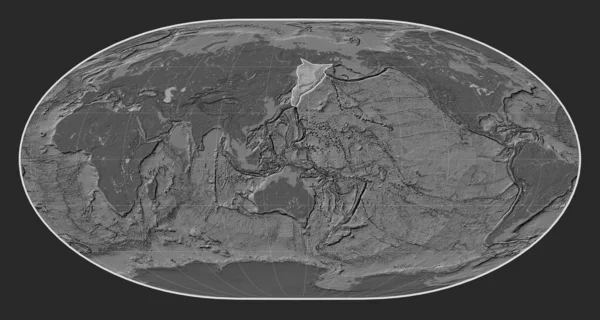 Okhotská Tektonická Deska Mapě Nadmořské Výšky Loximální Projekci Uprostřed Poledníku — Stock fotografie